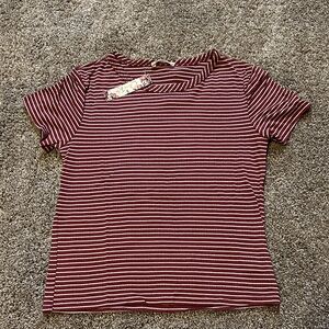 NWT Olivia Rae Maroon and White Striped Short Sleeve Tee